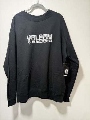 Volcom Cement Crew Sweatshirt XL Black Distressed Logo NWT Classic Fit