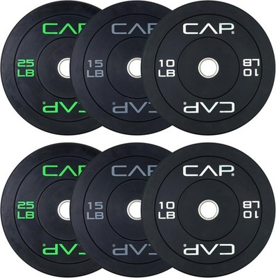 CAP 2-Inch Olympic Bumper Plate Weight Set | 100-370 Lbs | Multiple Colors | Sto
