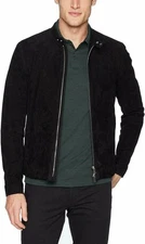 Men's Original Real Suede Leather Genuine Black Jacket Moto Biker Coat 