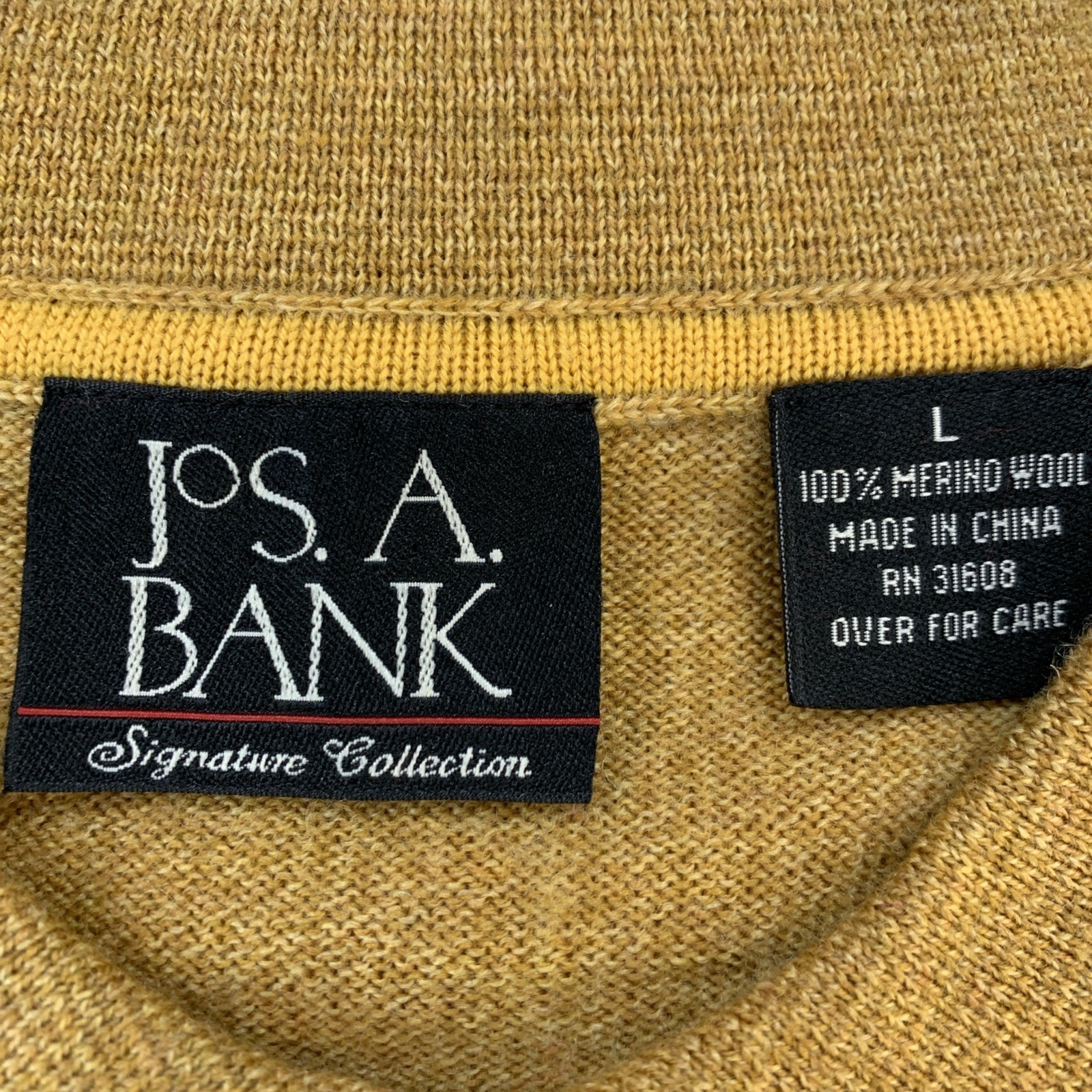 Jos A Bank Mens 100% Merino Wool 1/4 Button Knit Sweater Size L Pullover Preppy