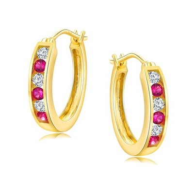 Birthstone Hoop Earrings for Birthday Wedding Sterling Silver Chunky Huggie S...