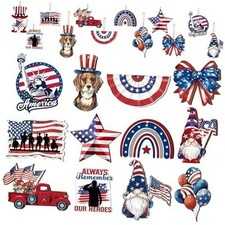 Patriotic 4th of July Ornaments for Tree Wood Both-sided Printing, 24 Pcs