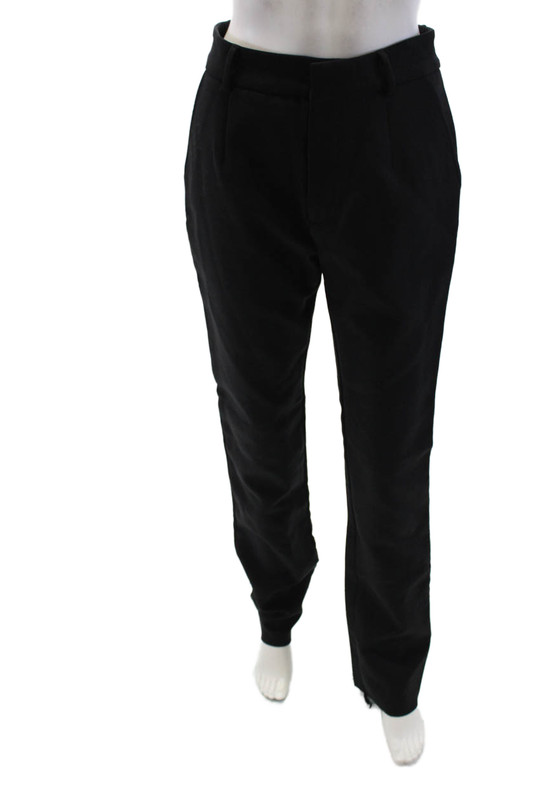 Matthew Adams Dolan Womens Zip Button Pleated Fray Straight Leg Pants Black Size