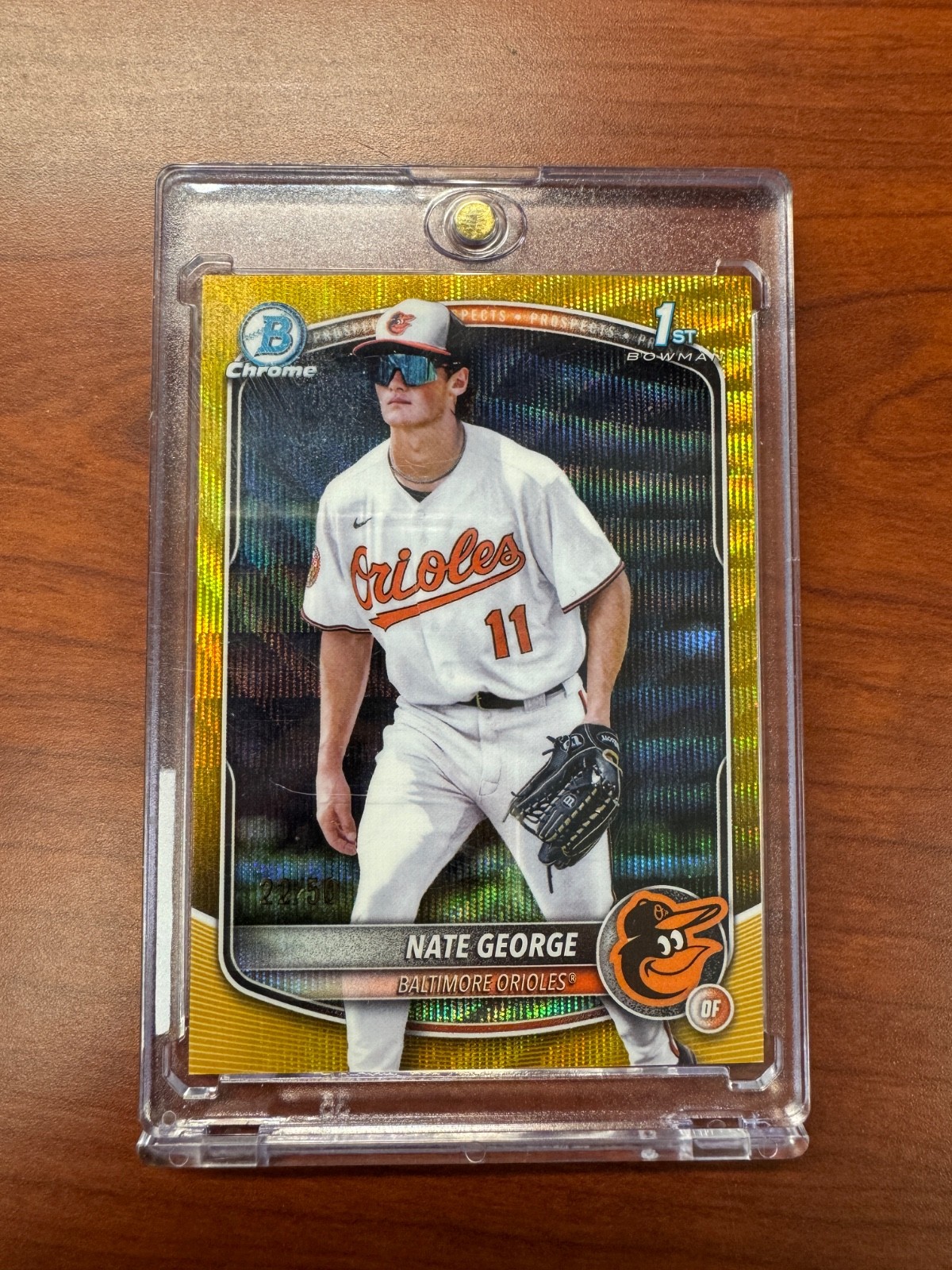2025 Bowman Chrome Prospects 1st Nate George Gold Wave Refractor /50 Orioles