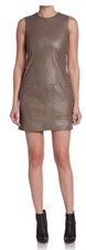 NWT VINCE Lambskin Genuine Leather Oak Gray Beige Mini Shift Dress Sz 2 Minimal