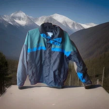 Size-Large Men's Columbia jacket black/green/blue Double Zipper Coat Sportswear 