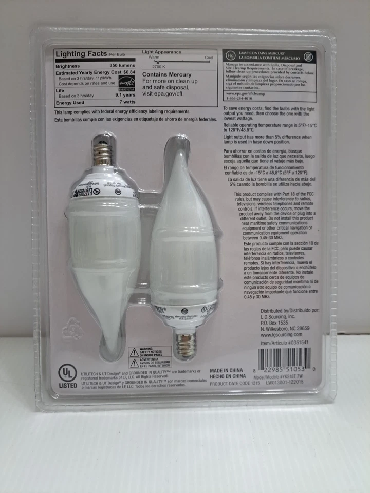 Utilitech Soft White (2) 7W B10 Candelabra Bulbs 2 Pack #0351541 - Image 2 of 2