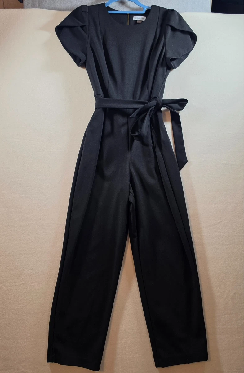 tulip sleeve jumpsuit calvin klein black romper