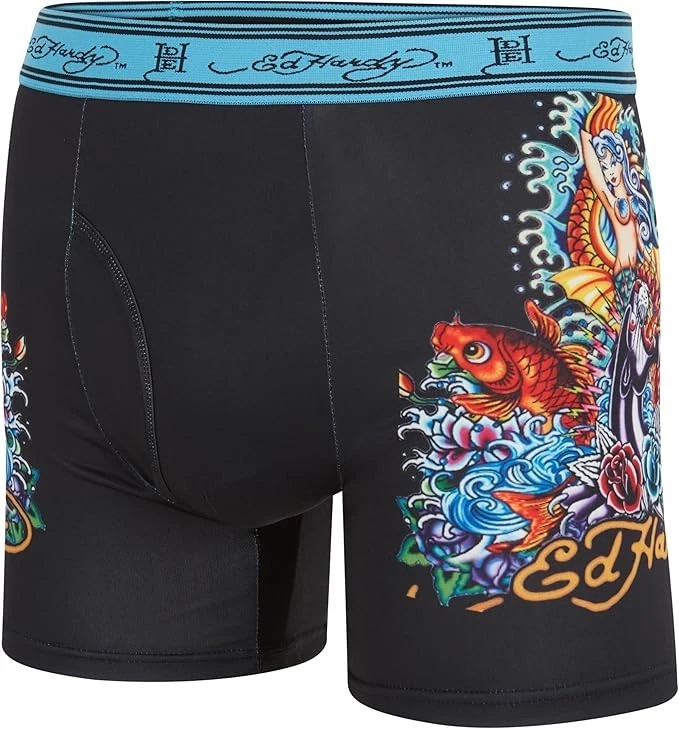 Paquete de 3 calzoncillos boxer de rendimiento Ed Hardy para hombre ropa interior inspirada en tatuajes talla XL Foto 3 de 4