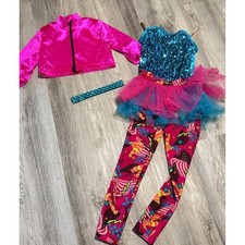 Weissman Girls XSC 80s 90s Retro Dance Costume Set Sequin Jacket Leggings Tutu