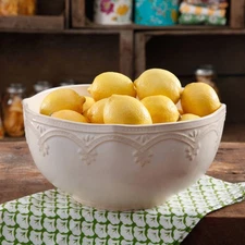 The Pioneer Woman Farmhouse Lace 10-inch Stoneware Serving Bowl, Linen