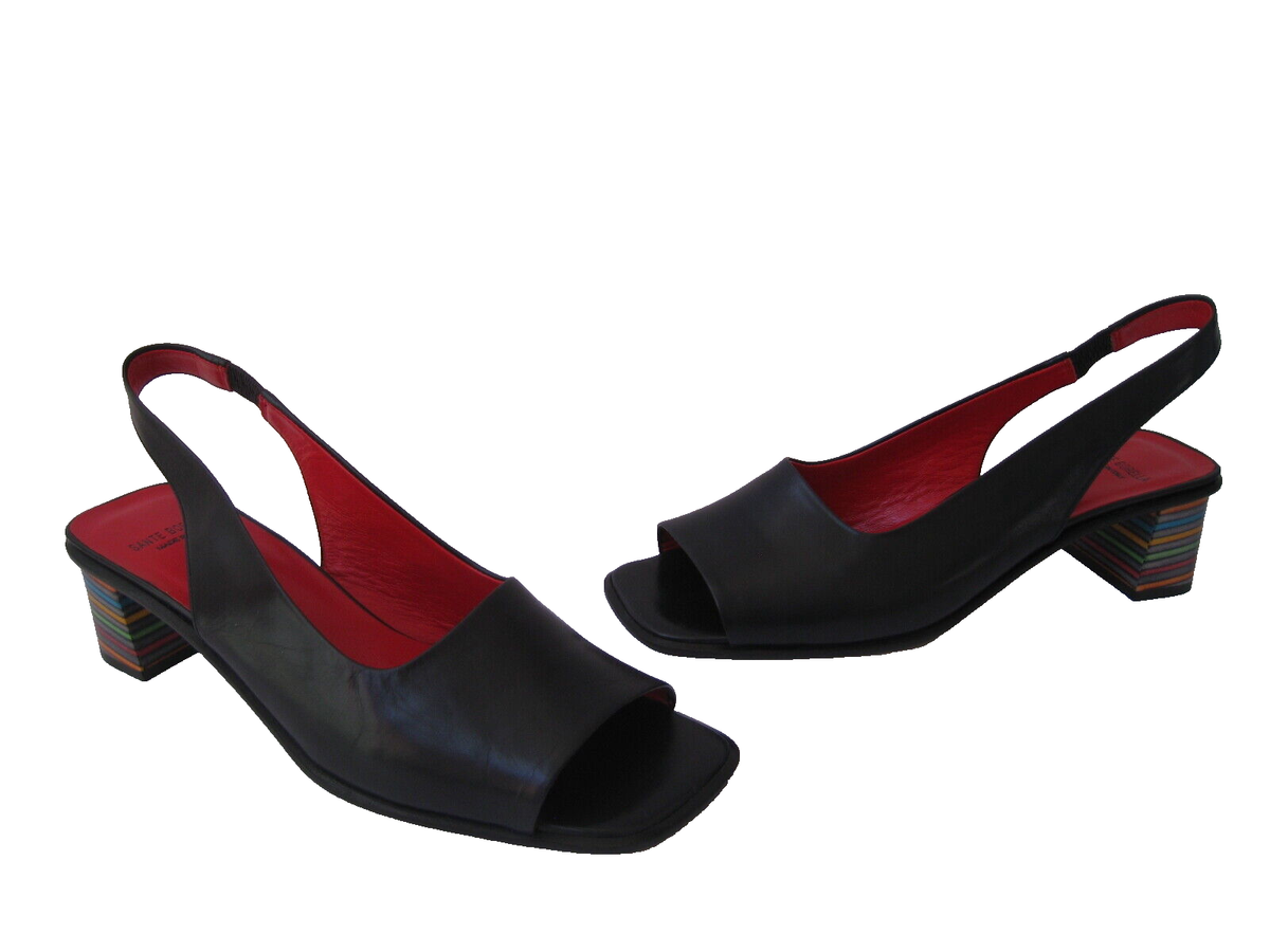 SANTE BORELLA BLACK LEATHER PEPTOE SLINGBACK HEELS US EUR 39 HOT