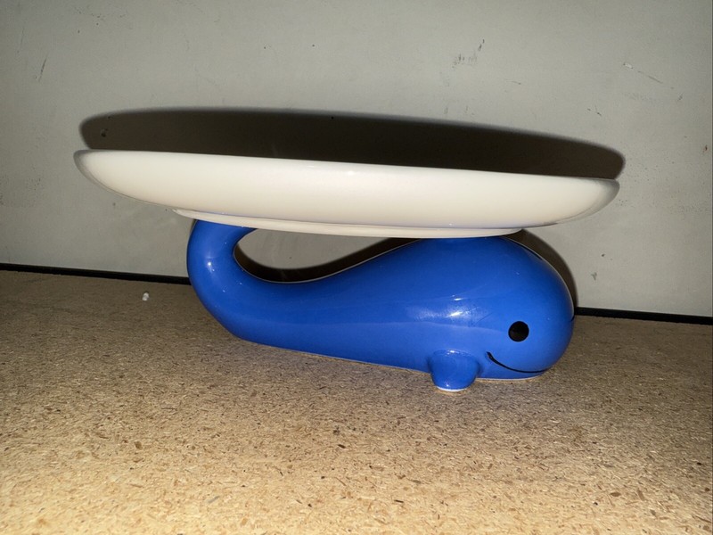 Blue Whale Ceramic Cupcake Stand Cake Holder 8.5” Dessert Plate Decor NEW