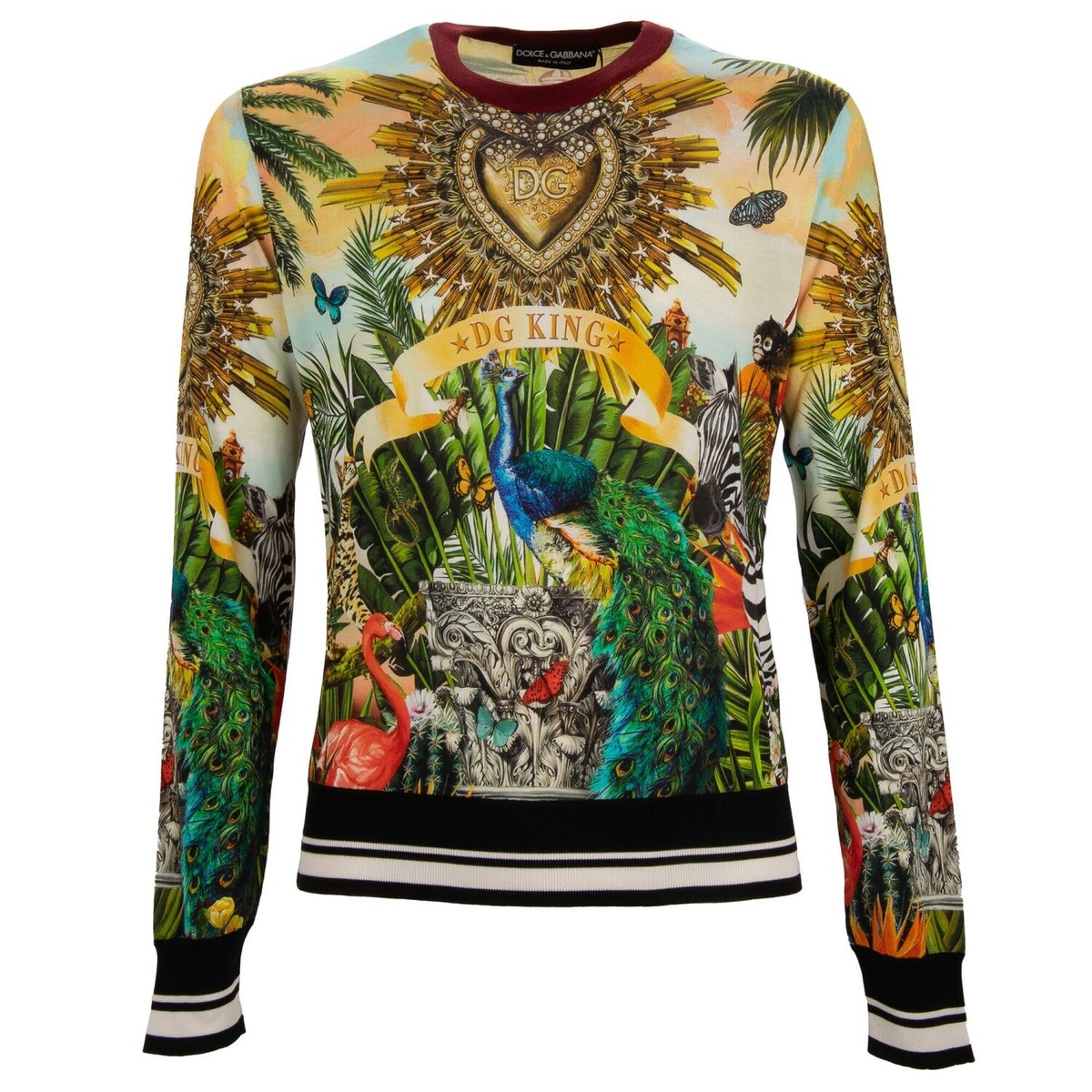 DOLCE & GABBANA Tropical Heart Logo Crown Silk Longsleeve