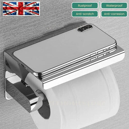 Bathroom Toilet Paper Roll Holder Wall-Mounted With Mobile Phone Storage Shelf