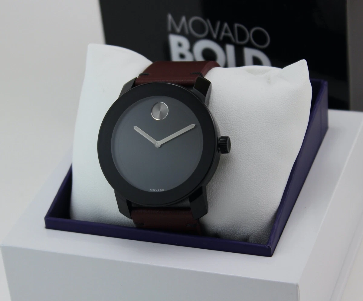 NEW AUTHENTIC MOVADO BOLD TR90 TREND BROWN LEATHER BLACK MEN S