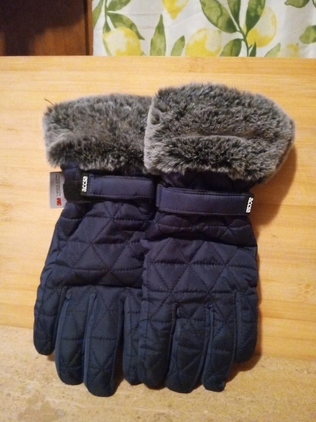 Ladies Accsa Waterproof Navy Gloves With Fur $20