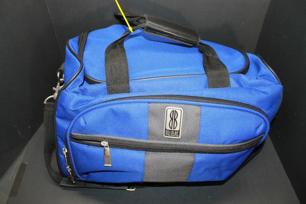 Bill Blass Suitcase Hanging Carry On Bag Luggage Black Blue Canvas Nice Used