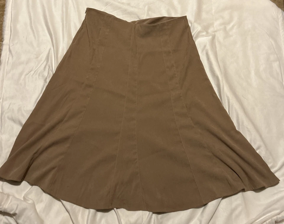 Vestido Granero Largo Modesto Marrón Tostado Imitación Gamuza Línea A Falda Midi Para Mujer Talla 14” Foto 2 de 4