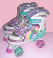 NEW SULIFEEL Rainbow Light Up Roller Skate Large 3Y-6Y Pink Purple Silver Adjust
