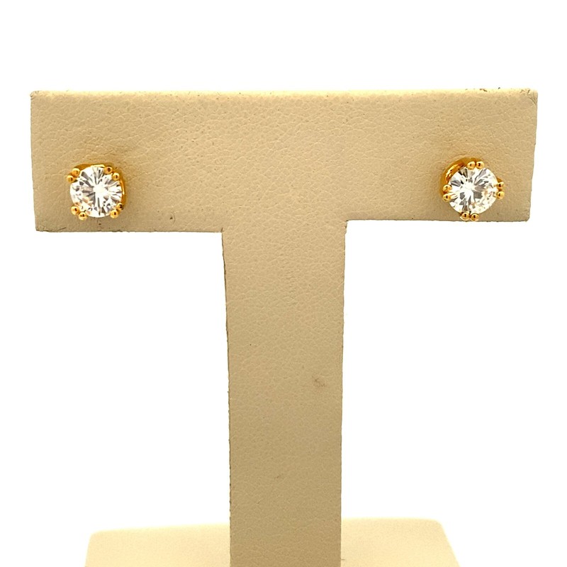 Sterling Silver Gold Vermeil Cubic Zirconia Stud Earrings 925 Pierced Posts