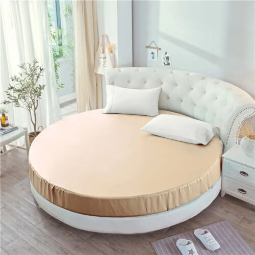 Elastic Round Fitted Sheet Soft Silky Satin Solid Color Bedspread Mattress Cover - Picture 29 of 37