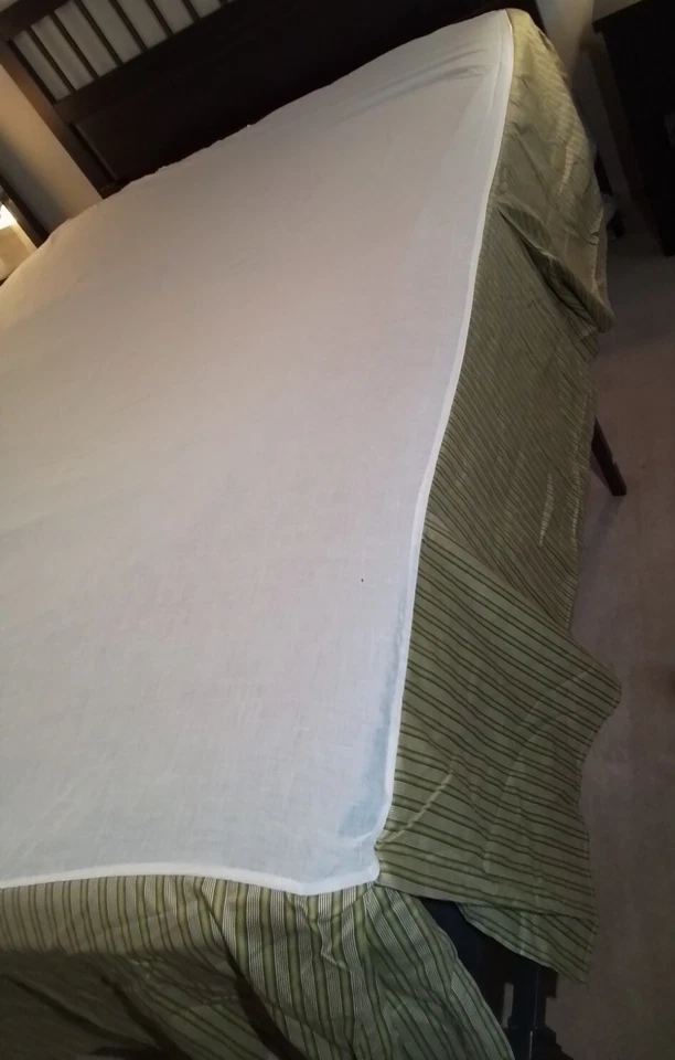 Tommy Bahama Size Queen Bed Skirt Jacobean Stripe Green Beige Cream Box Pleat - Image 3 of 4