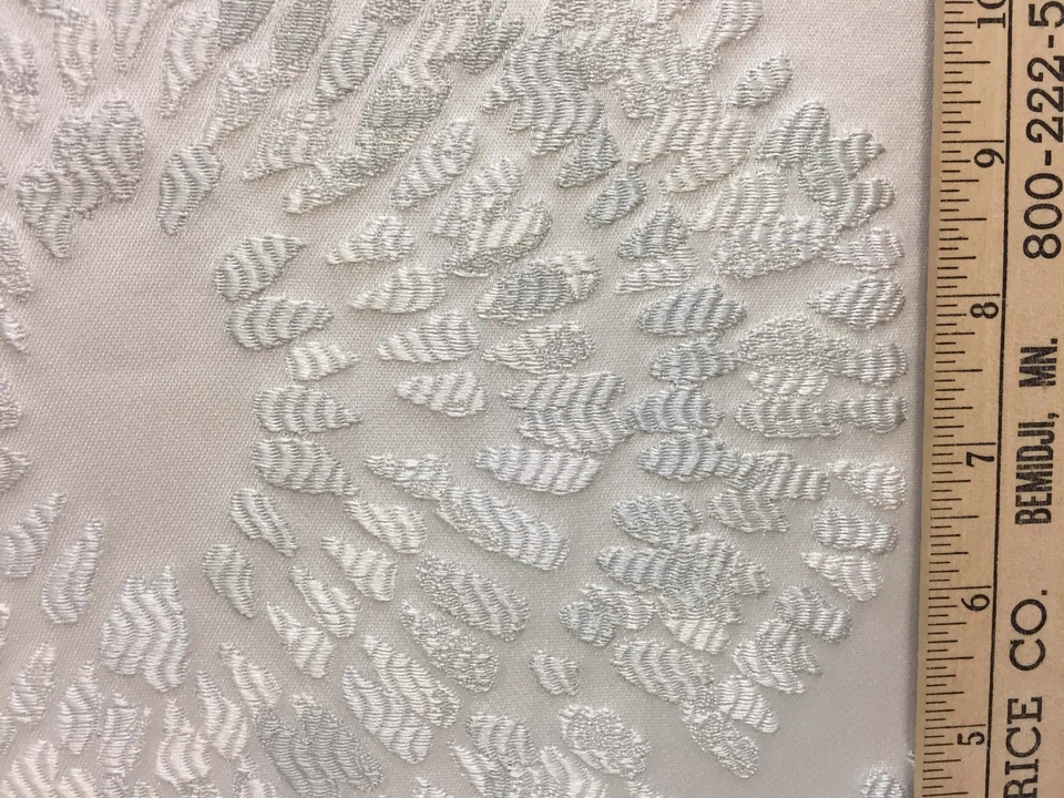 Fabric Embossed Polished Antiqued Satin Ivory White Gray Raised Pattern 35" DIY - Image 3 of 3