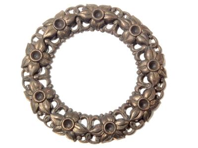 Vintage Czech metal floral wreath ring brooch jewelry making element finding