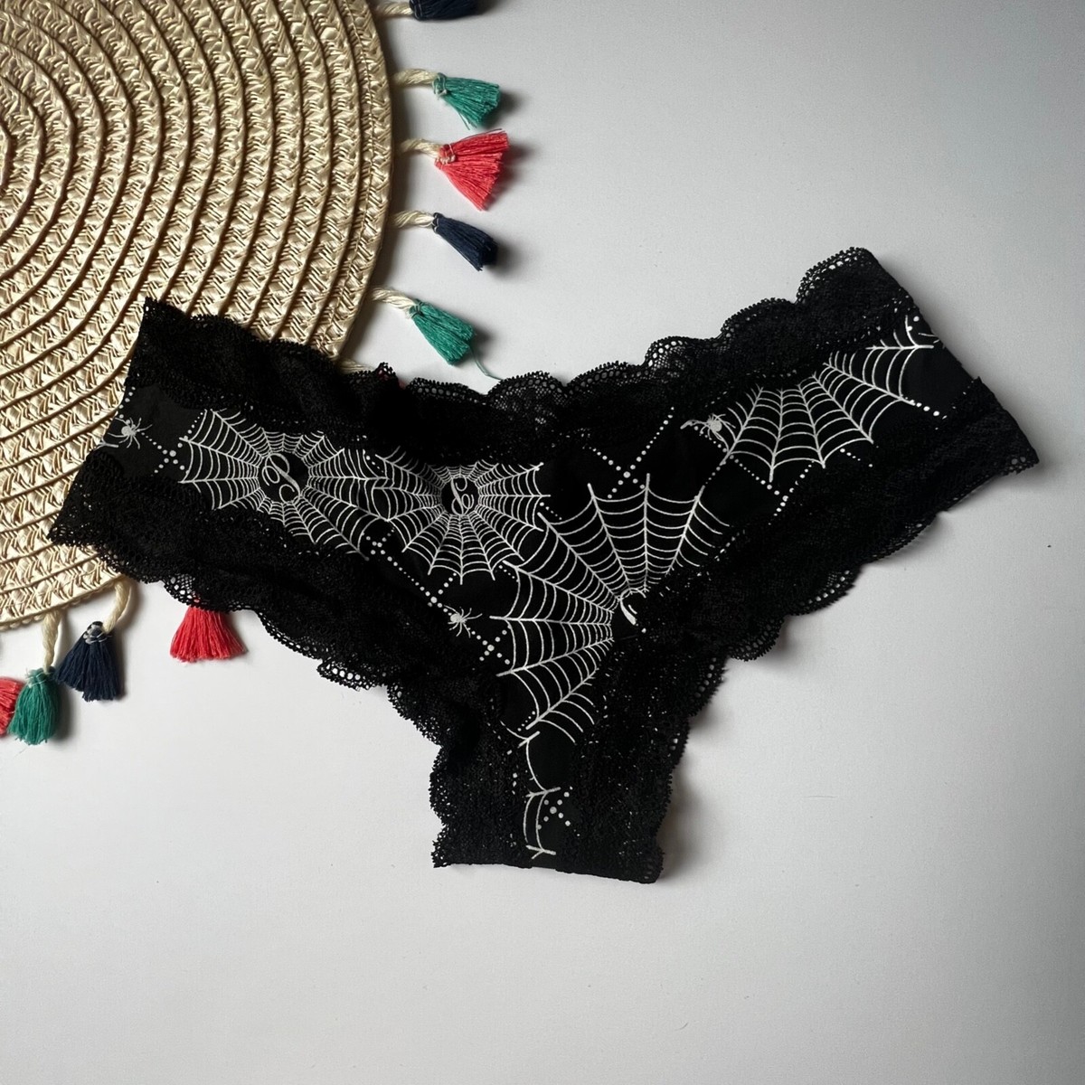 Victoria's Secret PINK Lace Waist Cheeky Panty Halloween Spiderweb