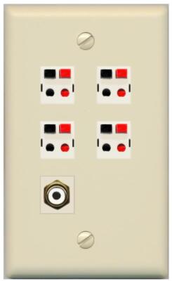 4 Port Speaker Wire Plug Jack Wall Plate RCA for Subwoofer Flat Ivory Banana AV