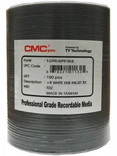 100 CMC Pro Taiyo Yuden 8X DVD+R 4.7GB White Inkjet Hub Printable