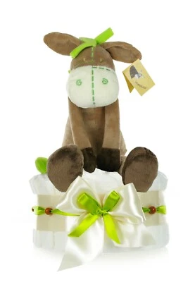 DUBISTDA Windeltorte neutral | Baby Kuscheltier Esel | Geschenk Geburt Jungen Mädchen