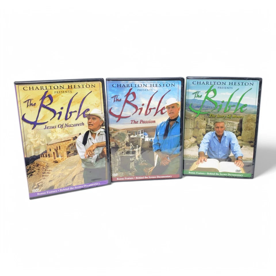 Charlton Heston Presents The Bible Jesus Of Nazareth The Passion Moses DVD Lot - Image 2 of 4