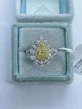 2Ct Pear Yellow Citrine Lab Created Halo Engagement Ring 14K White Gold Plated