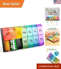 Oversized Weekly Medication Dispenser with One-Handed Open Design - XL 7 Day