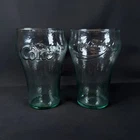 Lot of 2 Large Vintage Coca Cola Coke Glass Embossed Pebbled Hammered Finish