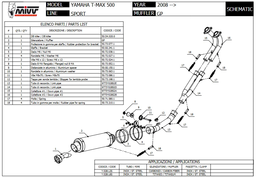 Echappement Complete Mivv Yamaha T-Max 500 2009 Moto Gp Inox Black - Photo 2/2