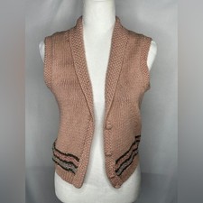 Vintage Robert ScottHand Knit Sweater Vest Mauve Pink Linen Cotton Boho Sz M
