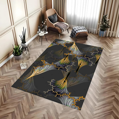 Art Deco Fan Pattern Area Rug | Gold & Black Geometric Decor