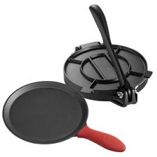 KFFKFF 10-Inch Cast Iron Tortilla and Roti Maker, Durable Dough Press with Handl