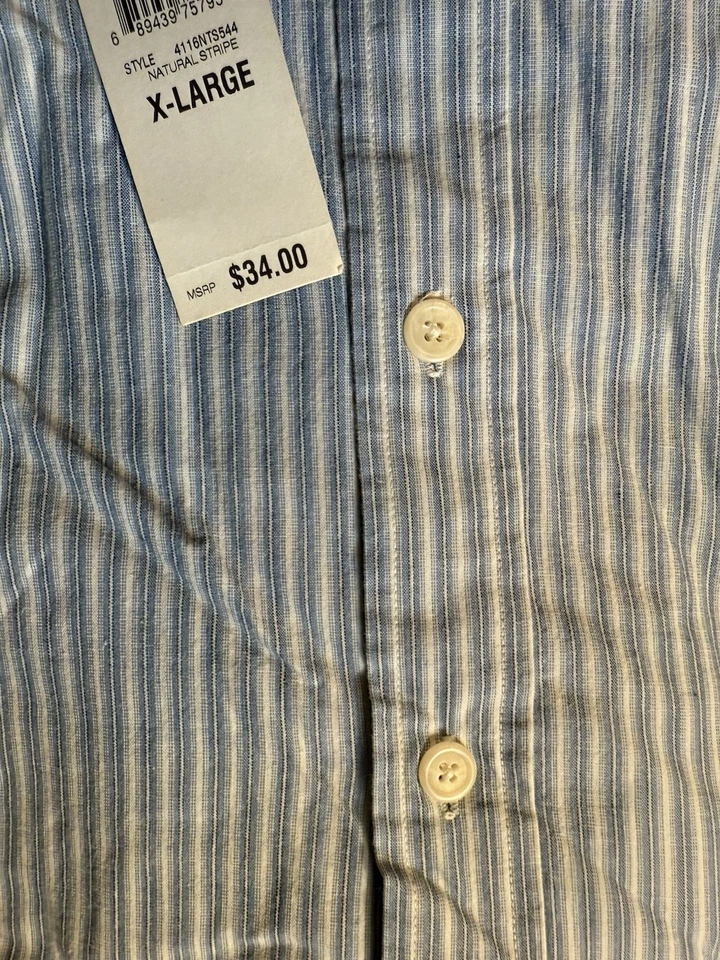 Charter Club Mens Size XL Blue White Striped Button Down Shirt, New W/tag - Image 2 of 4