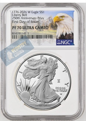 #ad #ad 1776 2026 W Proof $1 American Silver Eagle NGC PF70UC Privy First Day Issue FDI% $399.00