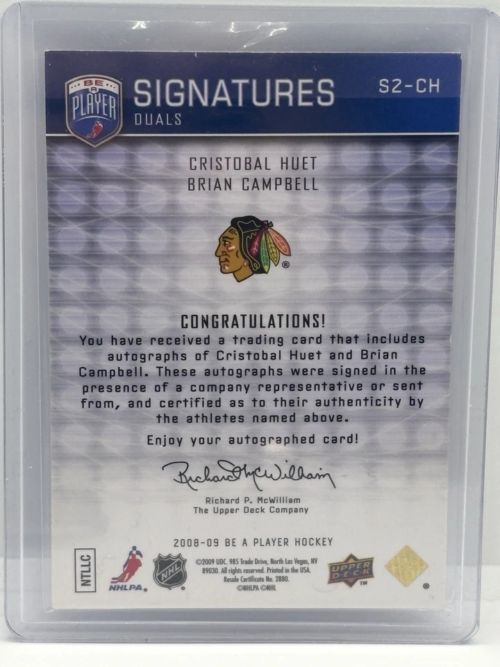 2008-09 Be A Player Dual Auto Huet & Campbell + 2006-07 ITG Game-Used Jersey Lot - Image 4 of 4