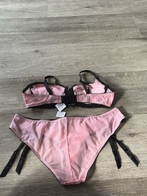 Ann Summers Lamora Pink Corset Bra & Suspender Brief - 36A 16 - Retro Vintage