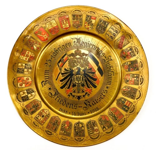 German Germany Antique WW1 Patriotic Large Copper Wall Plate Military Home Decor