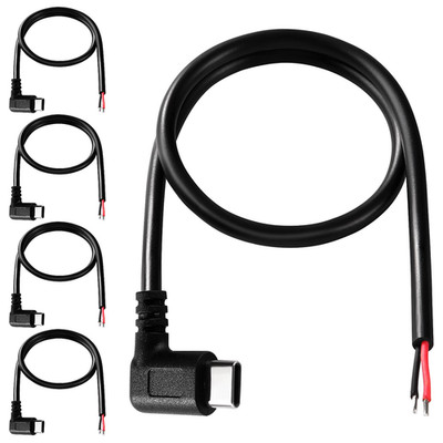 5 PCS 30Cm 22AWG Right Angle USB Type C Male Plug Pigtail Power Cable, 5V 3A USB