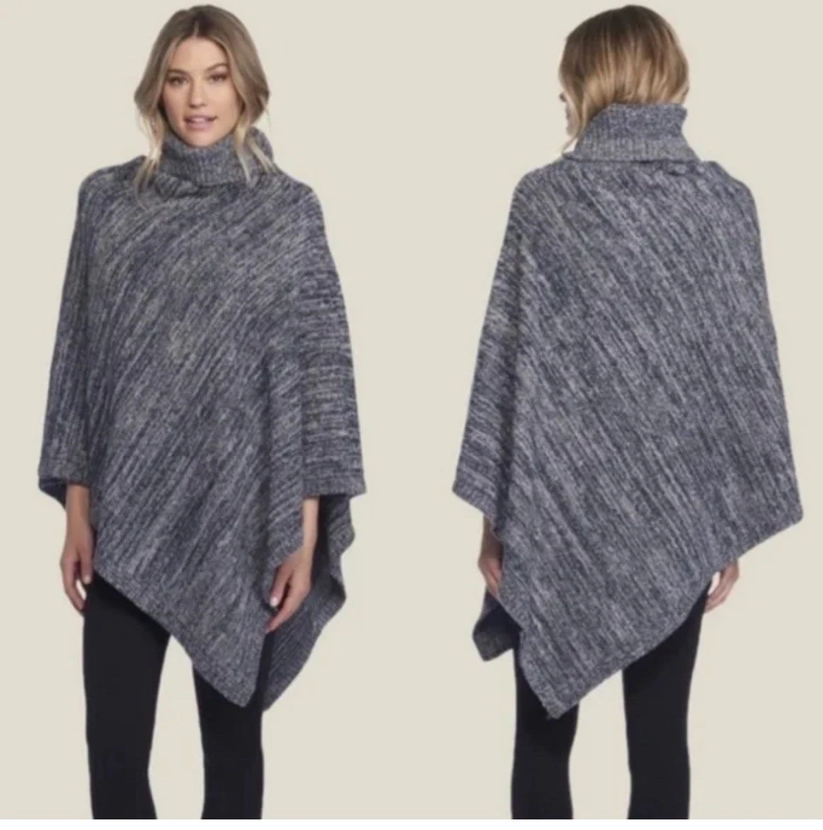 Barefoot Dreams CozyChic Poncho Navy Blue Gray OSFM Soft Cozy