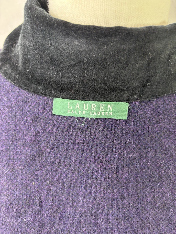 Abrigo Plumero De Colección Lauren Ralph Lana Tartán Cuadros L Púrpura Cuello Terciopelo Preppy Foto 2 de 4
