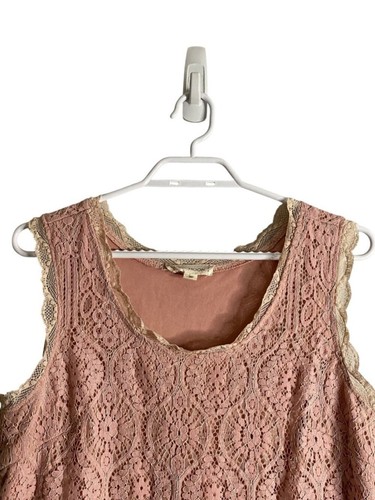 Anthropologie x Luna Moon Women's Blush Pink Lace Crochet Knit Tank Top - Imagen 2 de 6